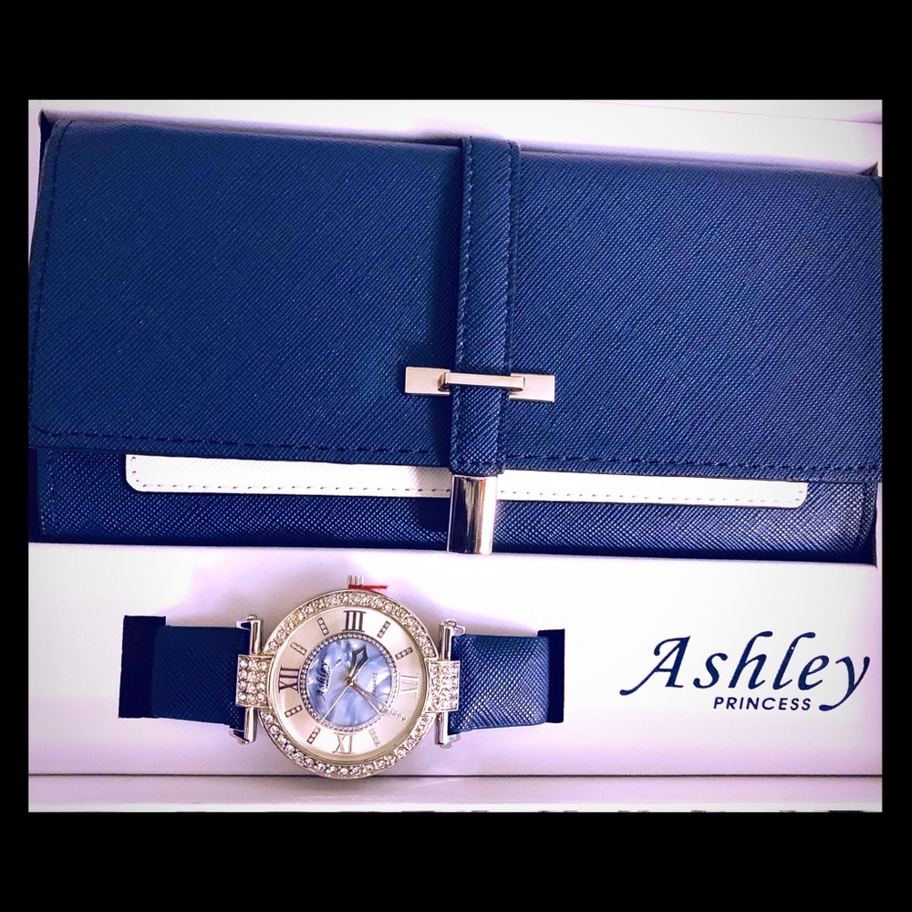 This is a set of Womans wallet with the watch